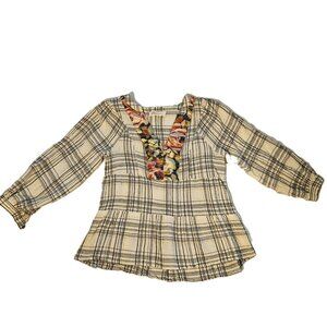 Anthropologie Women’s Darlene Plaid Peasant Blouse – Size XS
